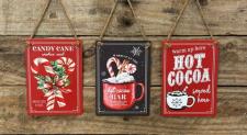 Candy Cane/Hot Cocoa Metal Ornaments (3 Assorted)
