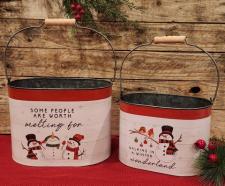 Snowman Melting For Oval Buckets (Set of 2)