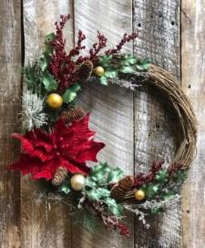 Red Poinsettia Ornament Wreath 