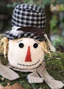 Black Plaid Hat Scarecrow Head Small 