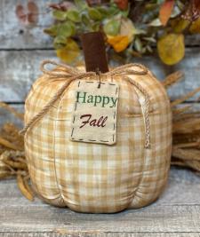 Happy Fall Cream Plaid Pumpkin Tall