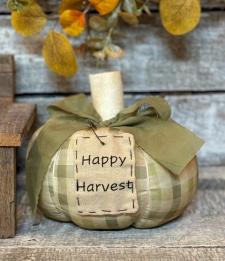Happy Harvest Sage Plaid Pumpkin