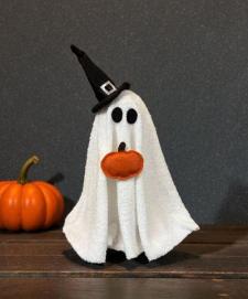 Pumpkn Ghost With Witch Hat